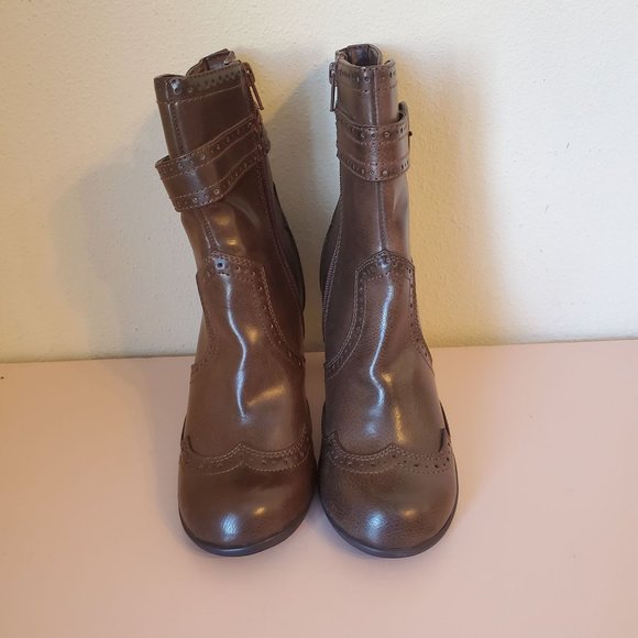 Mudd 7M Brown Chunky Heels 90s Y2K School Girl Boots ELSA Western Wingtip - Picture 3 of 10